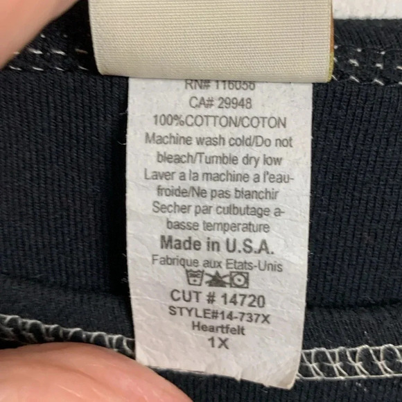 Jess & Jane 100% cotton, black w red & taupe 3/4 sleeve T-shirt w Love vibe - Picture 6 of 7